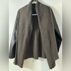 Eileen fisher lightweight wool cardigan with leather sleeves.